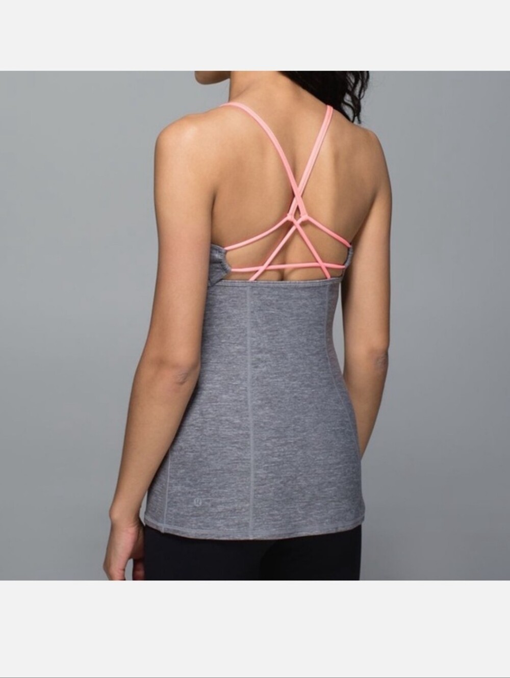 Lululemon Dancing Warror Gray Tank Top with Pink Strappy Back Size 6